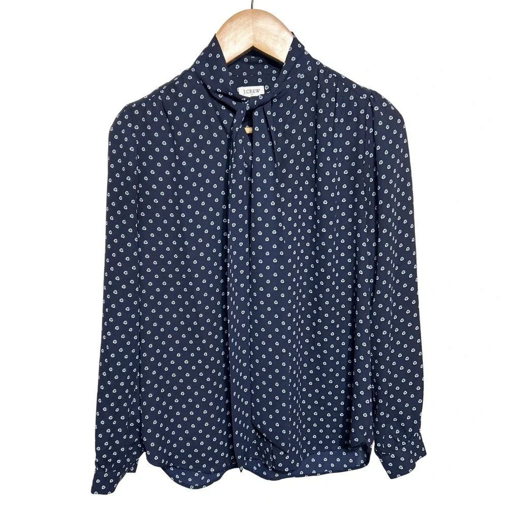 J. Crew‎ Foulard Drapey Tie Neck Top Blue Women's size XS EUC